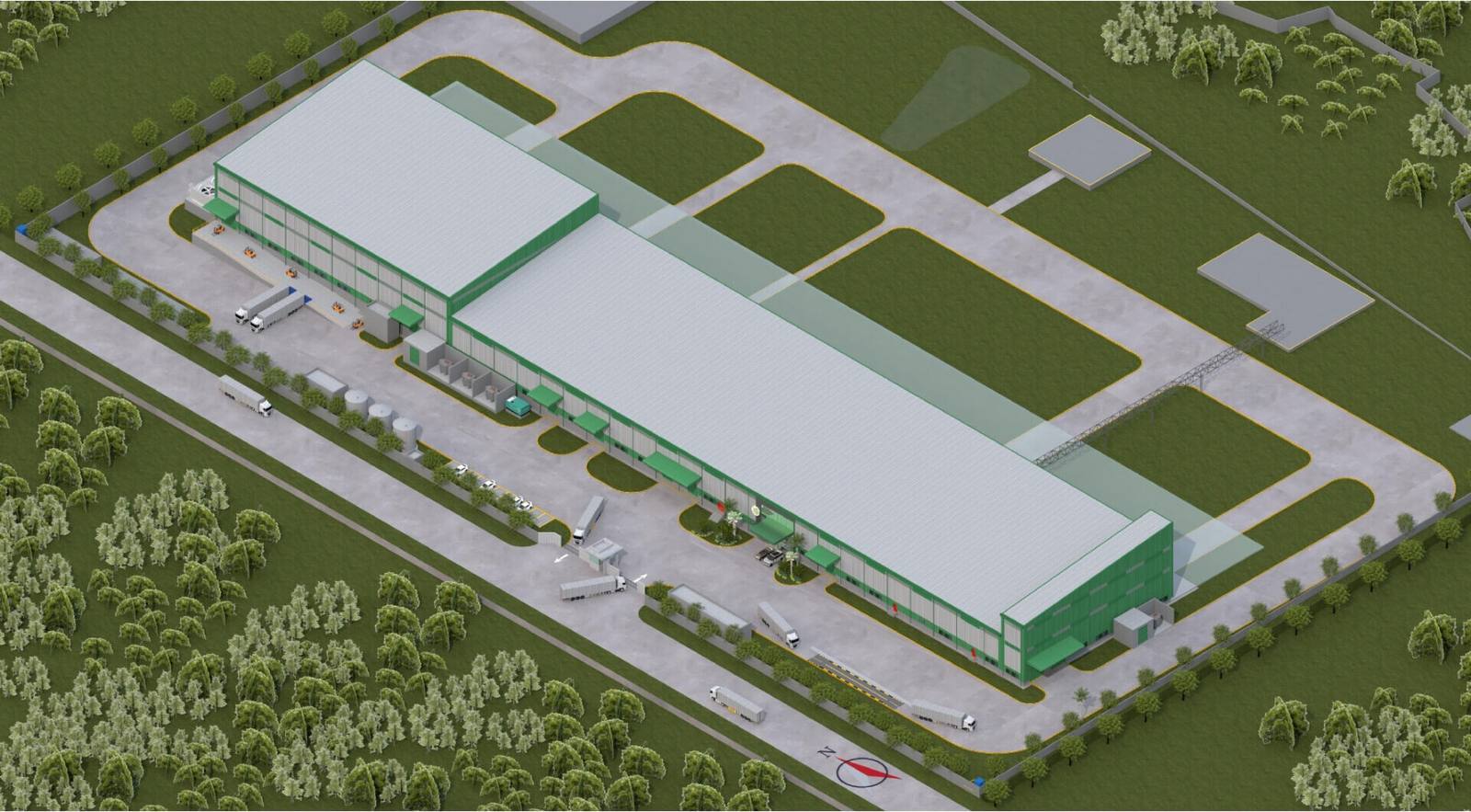 Isometric render of the Greenwave recycling facility and site layout